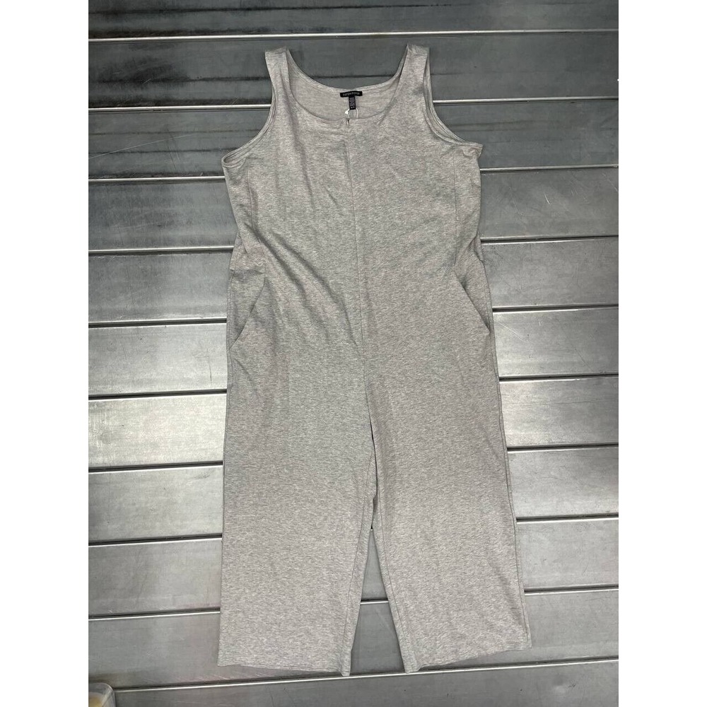 Eileen‎ Fisher Cropped Wide Jumpsuit Womens XL Gray Zip Front